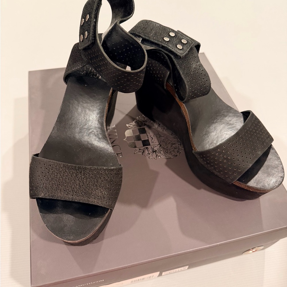 Vince Camuto Black Wedge Sandals